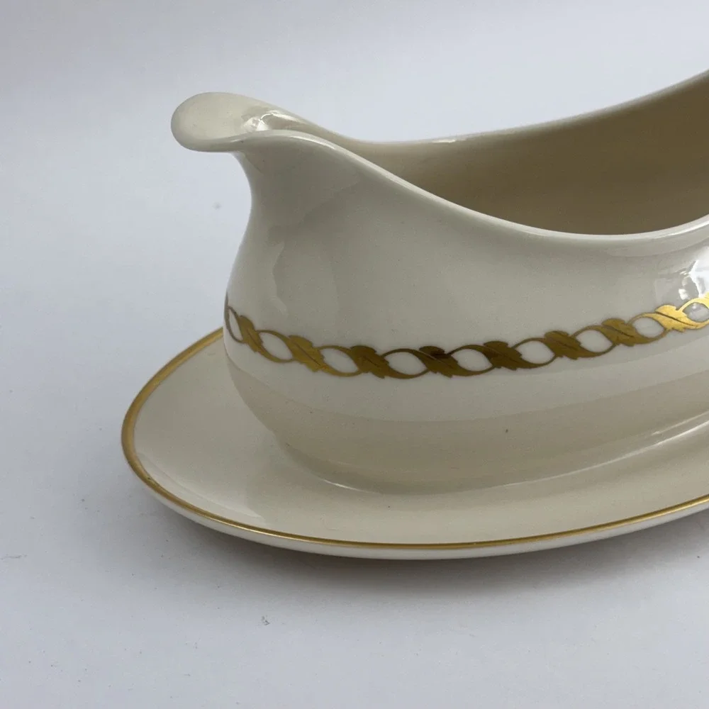 Vintage Franciscan Fine China Del Monte Cream Gold Accent Gravy Boat Underplate‎